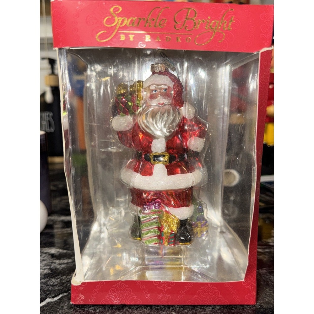 Christopher Radko Sparkle Bright SANTA WITH GIFTS‎ Glass Christmas Ornament box